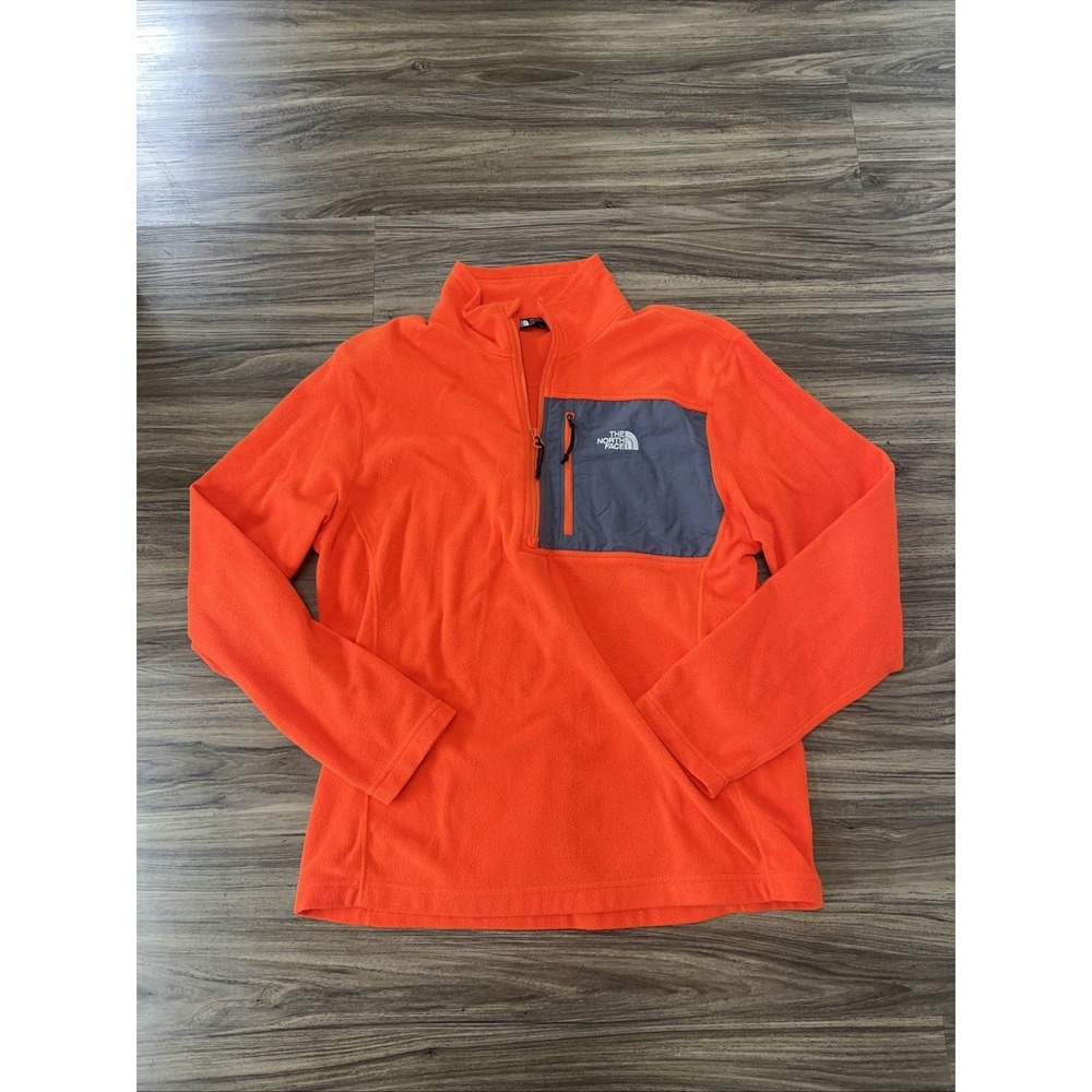 Mens Medium  North Face Fleece ½ Zip Orange Sweater Pullover Hunting Safety